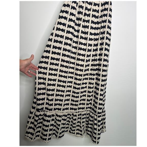 Bel Kazan Bow Print Maxi Dress Black White Ruffle Hem Boho Resort large - Picture 15 of 16